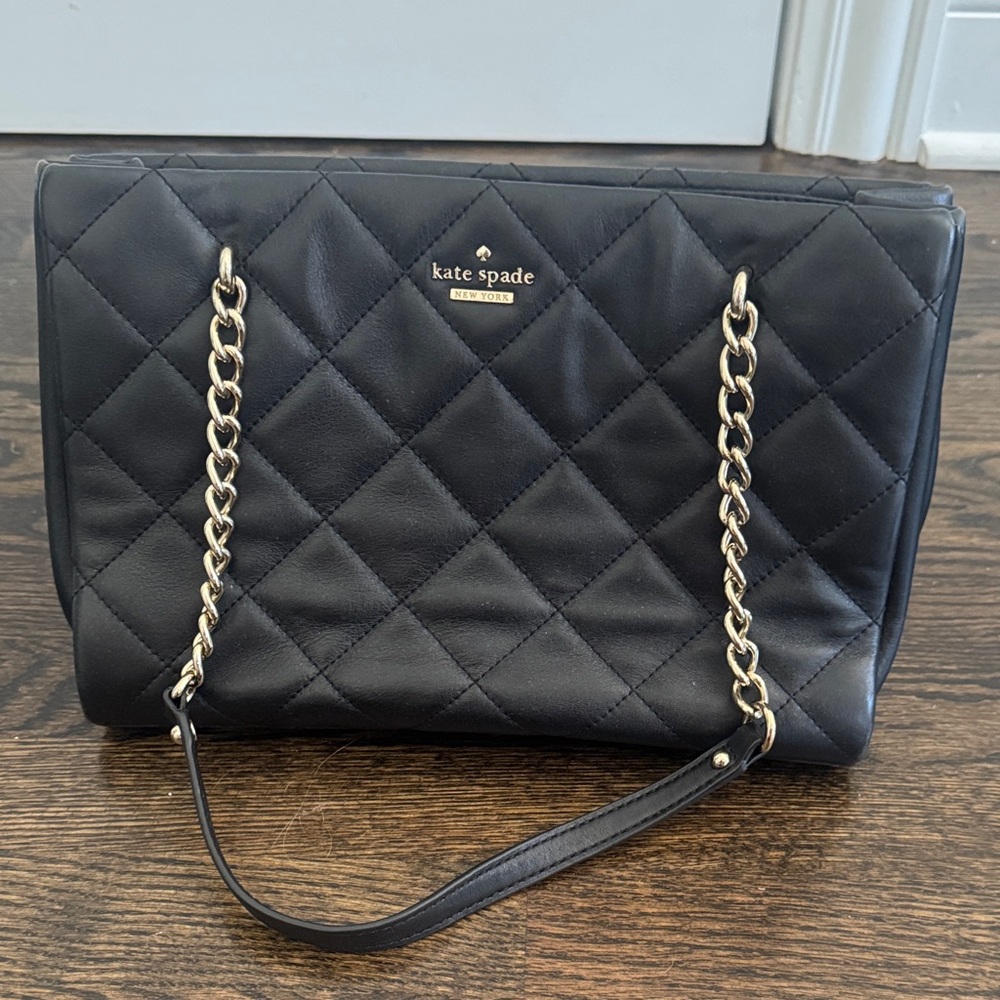 Kate Spade Quilted Black Shoulder Bag with Gold Chain